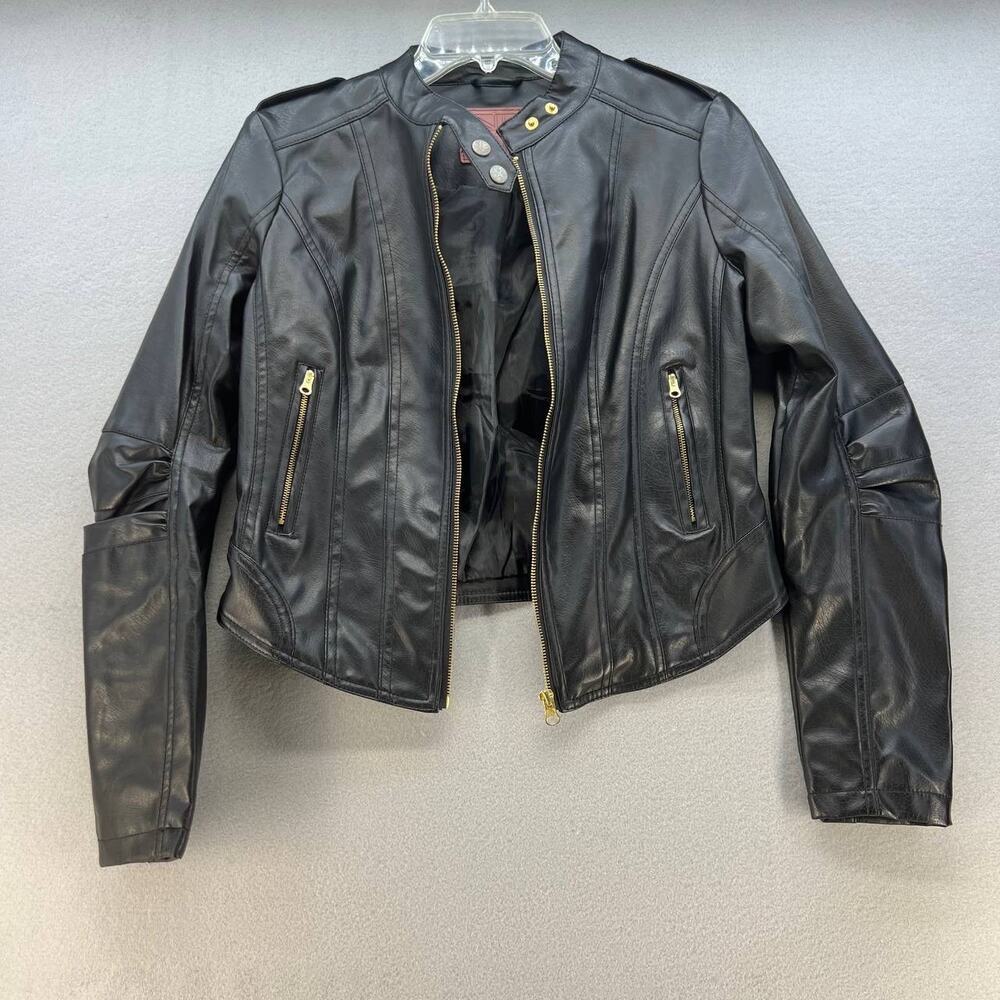 Miss London Faux Leather Moto Jacket Size Medium - Picture 7 of 13